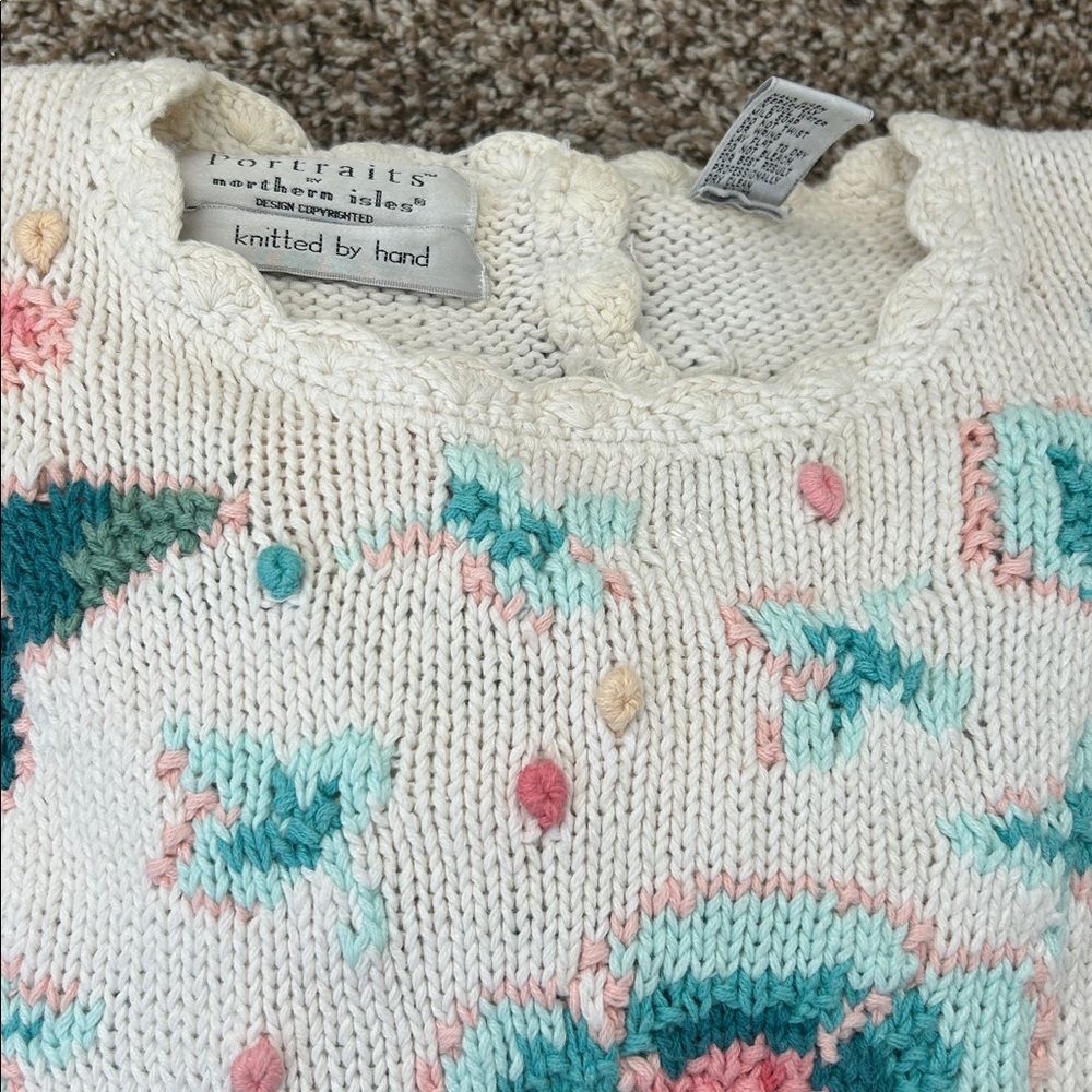 Vintage Portraits Tulip Ramie Cotton Floral Handknit Sweater medium - Picture 8 of 16